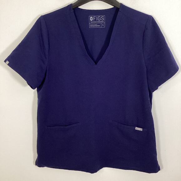 Figs Technical Collection Women’s Scrub Top Navy Blue XL Pockets Medical Nurse - Picture 3 of 11